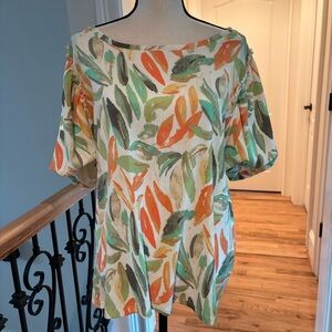 Cato Short Sleeve Multicolor Leaf Print Blouse